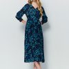 Split sleeve V-neck floral pleats