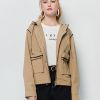 Hooded plain line coat with large pockets