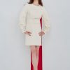 Plain round neck wide belt style dress