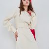 Plain round neck wide belt style dress