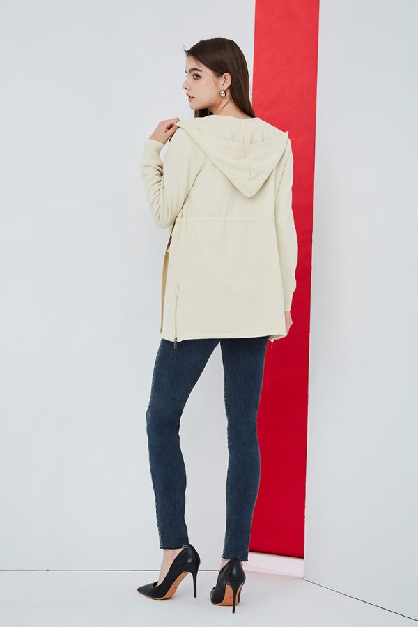Hooded cardigan side zipper drawstring
