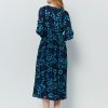 Split sleeve V-neck floral pleats